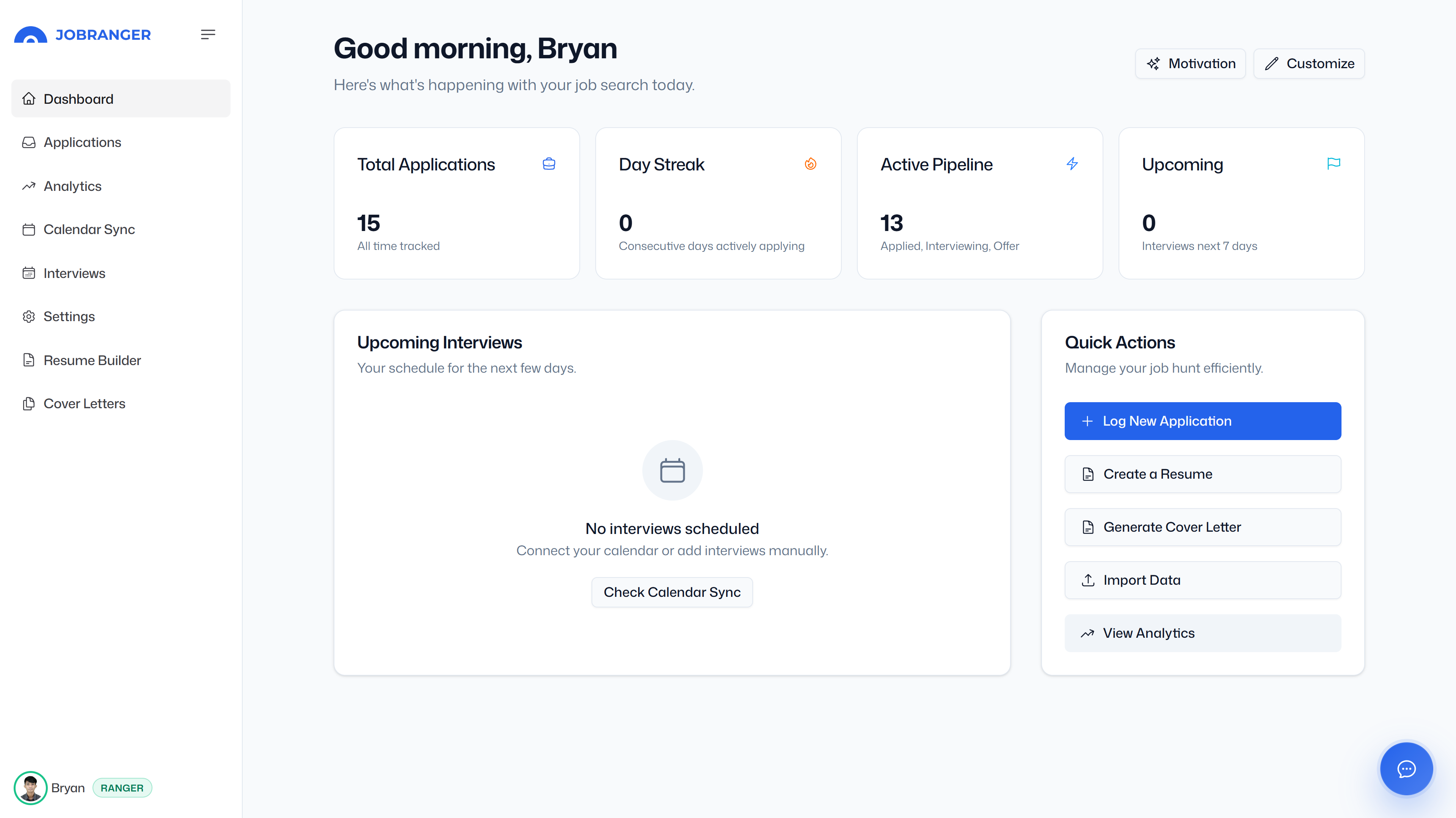 JobRanger Application List Showcase